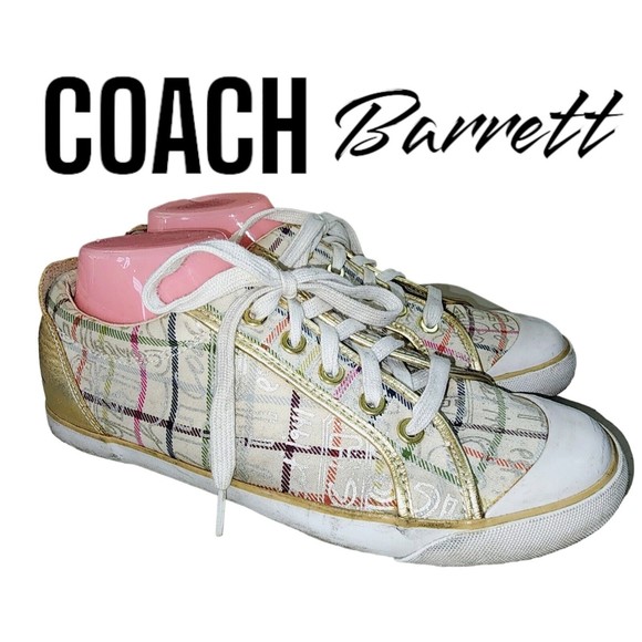 Coach Shoes - COACH BARRETT Plaid Gold Tattersall Lace-Up Casual All Over Logo Sneakers 10